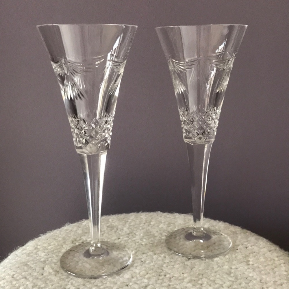 Pair of Waterford Crystal Millennium Series Peace Toasting Flutes